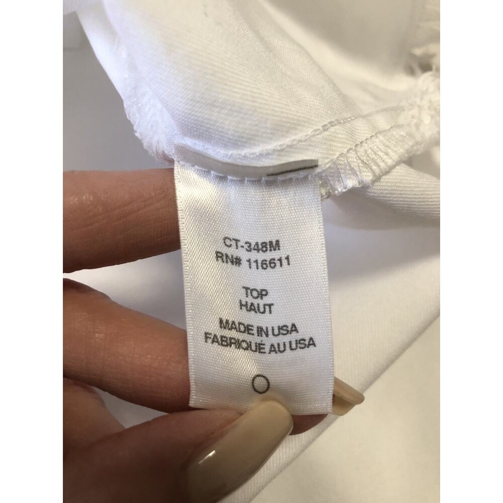 Amandi Blouse M White Split Neck Short Sleeve Frayed Hem! Tencel! - Picture 7 of 9